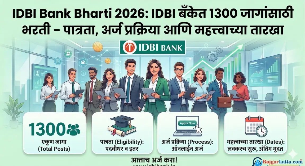 IDBI Bank Bharti 2026: IDBI बँकेत 1300 जागांसाठी भरती – पात्रता, अर्ज प्रक्रिया आणि महत्त्वाच्या तारखा